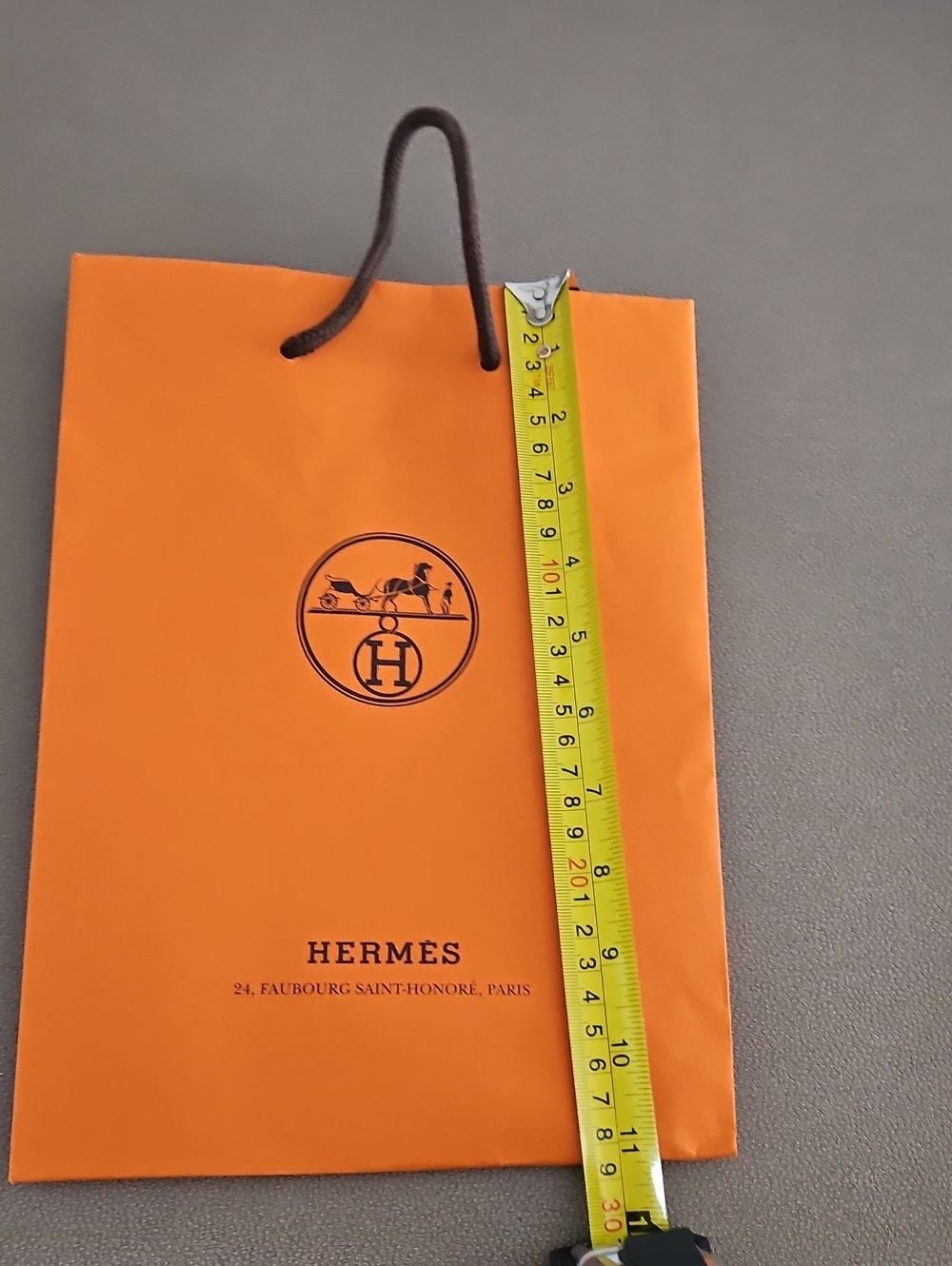 Hermes Orange Paper Shopping Bag with Dark Brown Rope Handle